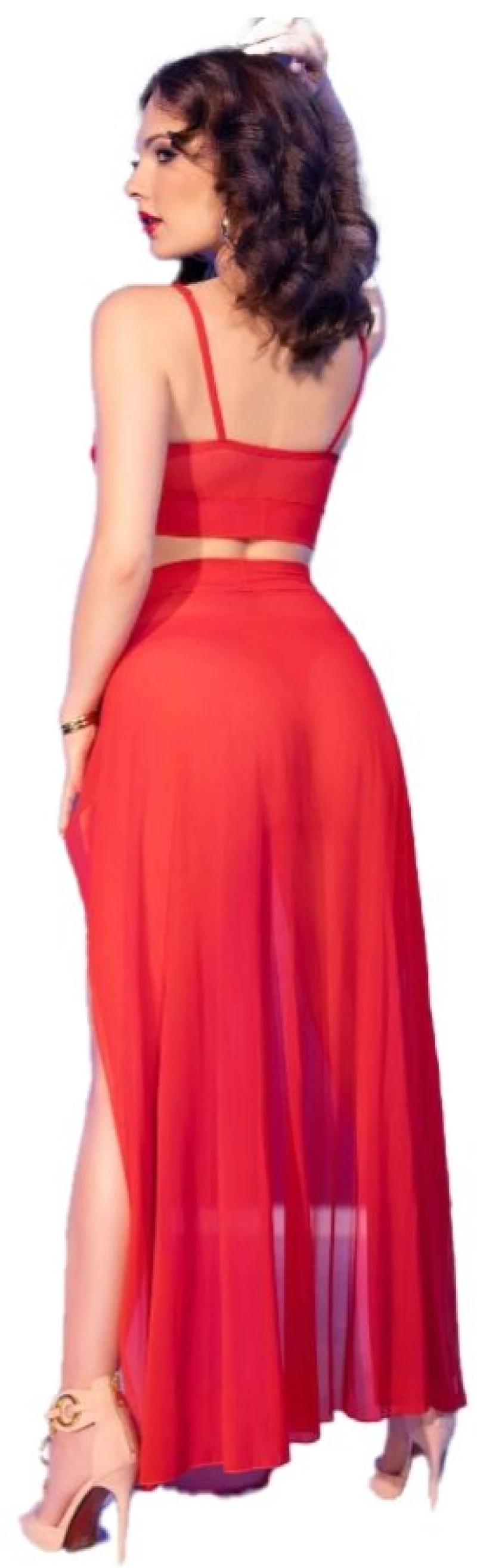 CHILIROSE - CR 4850 RED TOP AND LEGGINGS SET WITH GOLDEN ACCESSORIES