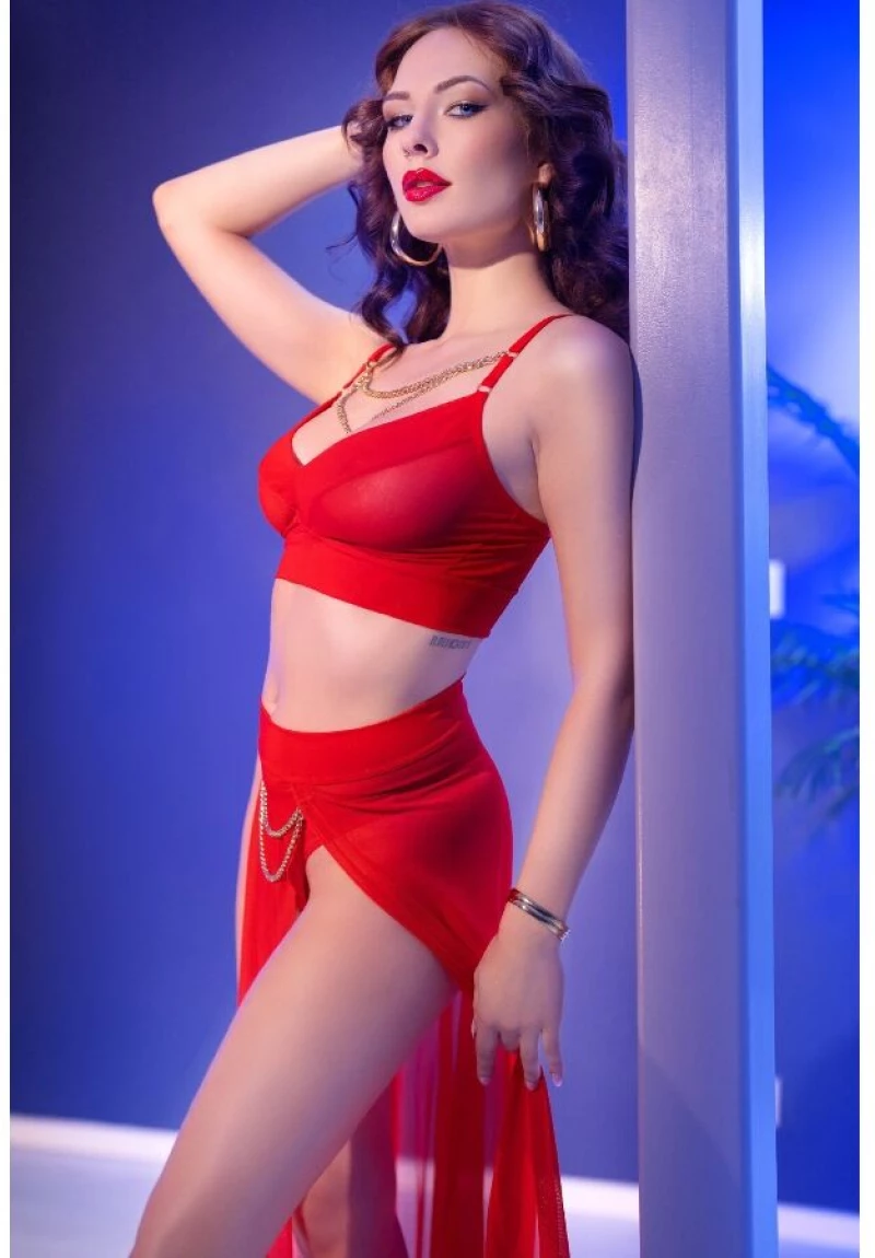 CHILIROSE - CR 4850 RED TOP AND LEGGINGS SET WITH GOLDEN ACCESSORIES