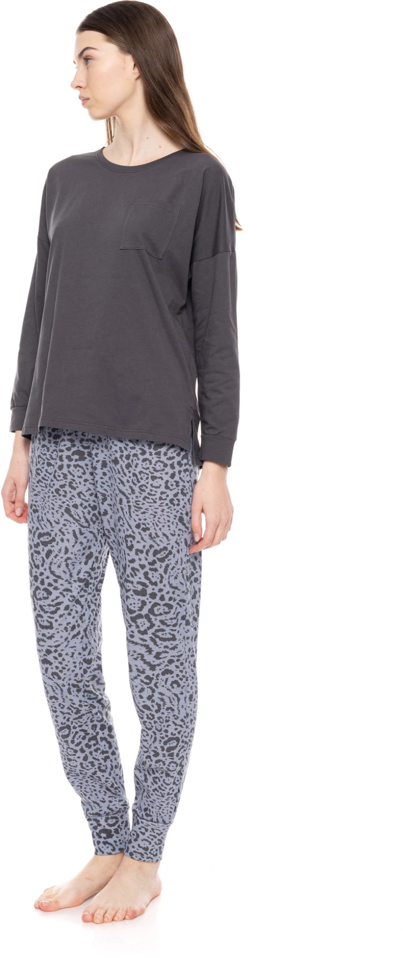 Γυναικεία Πυτζάμα Pink Label - Animal Print - Γκρι μπλούζα - Cotton - Regular Fit