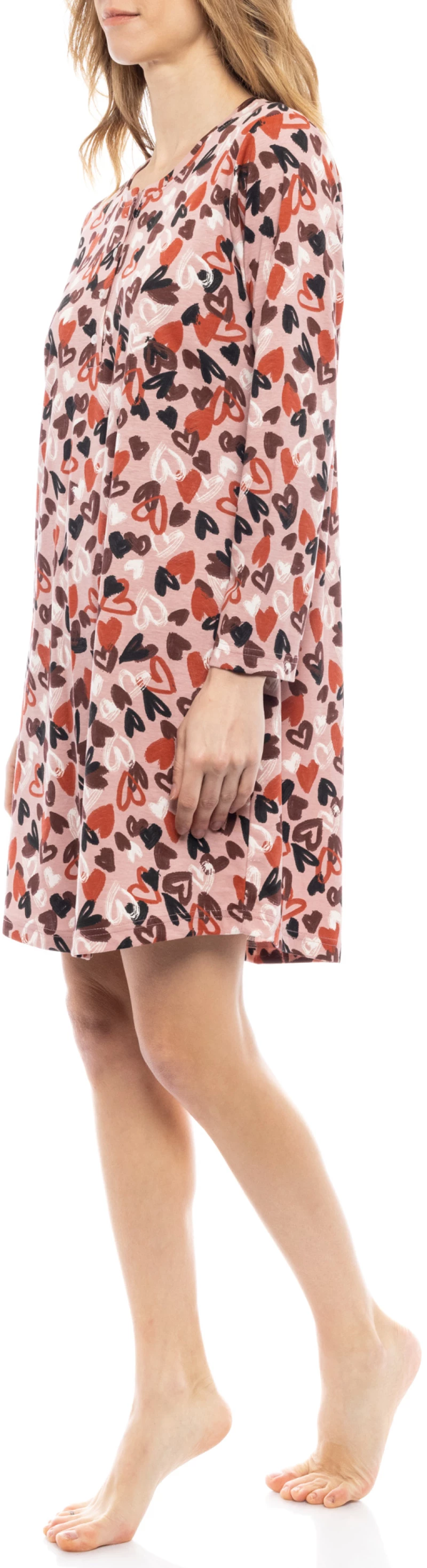 Γυναικείο Νυχτικό Pink Label - Σάπιο μήλο - Print καρδιές - Regular Fit - Cotton
