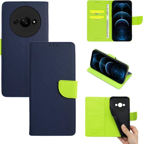 Θήκη Πορτοφόλι Sonique Trend Wallet Xiaomi Redmi A3 / Redmi A3x Σκούρο Μπλε / Λαχανί