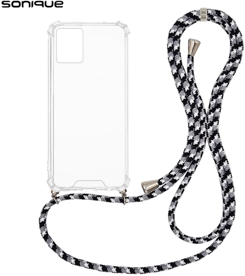 Θήκη Σιλικόνης με Κορδόνι Sonique Armor Clear Motorola Moto G53 5G Rainbow Μαύρο