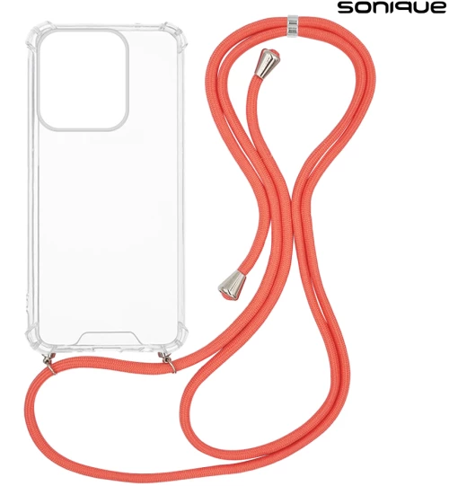 Θήκη Σιλικόνης με Κορδόνι Sonique Armor Clear Motorola Moto G15 4G / Moto G15 Power Κοραλλί