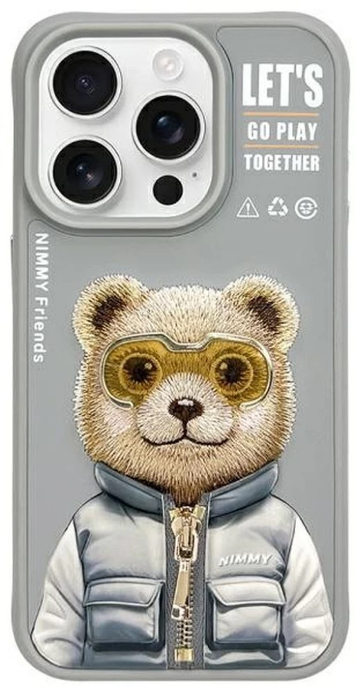 Nimmy Case Cool&Cute 2.0 Bear For Iphone 15 Pro Max Gray