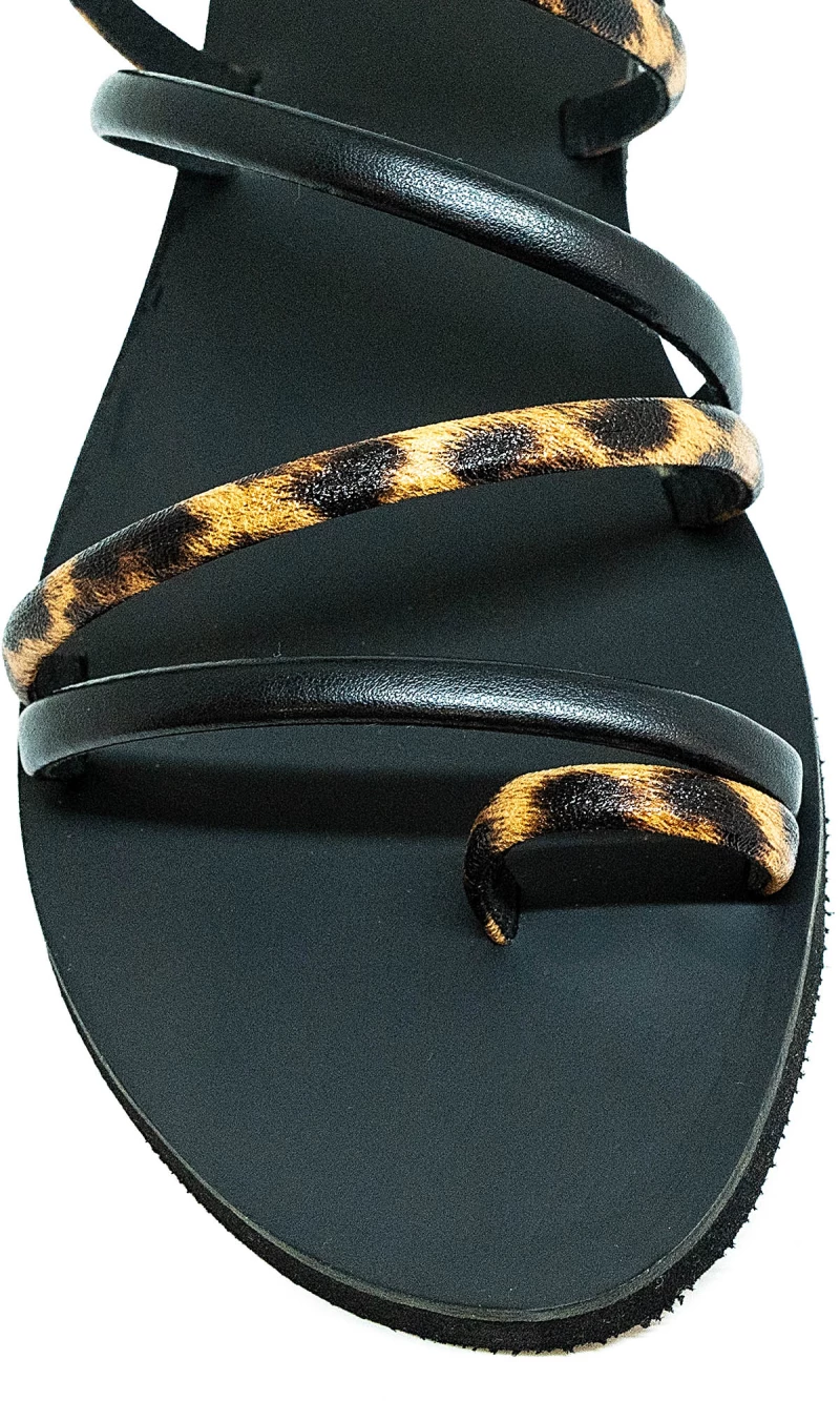 Bigshoes GA0116-N01/20 Δερμάτινο Σανδάλι Μαύρο Λεοπάρ