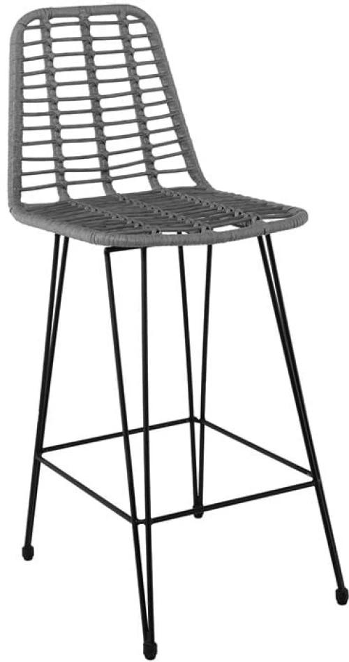 WOODWELL Ε252,2SALSA Σκαμπό BAR-Pro με Πλάτη, Μέταλλο Βαφή Μαύρο, Wicker Γκρι 45x55x75/113cm Ε252,2