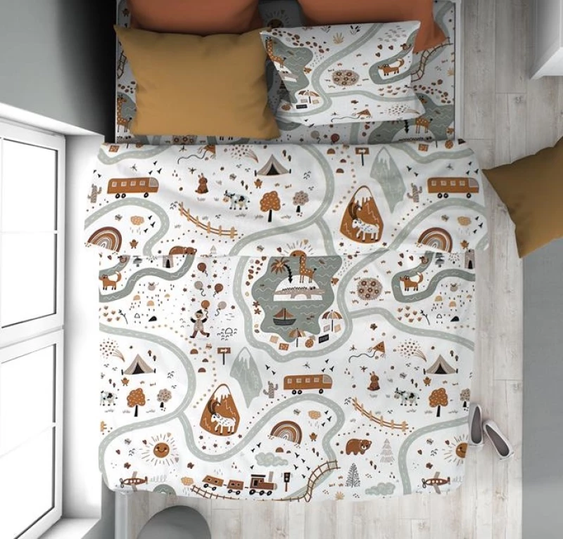 Σετ Σεντόνια Μονά 2τμχ (160x240) Countryside 580 White-Mint βαμβακερά DimCol