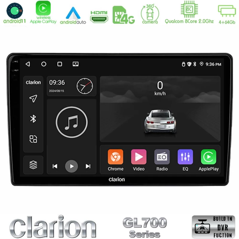 Clarion GL700 Series 8Core Android13 4+64GB Ford Fiesta 2018-2024 Navigation Multimedia Tablet 10" Με Carplay & Android Auto
