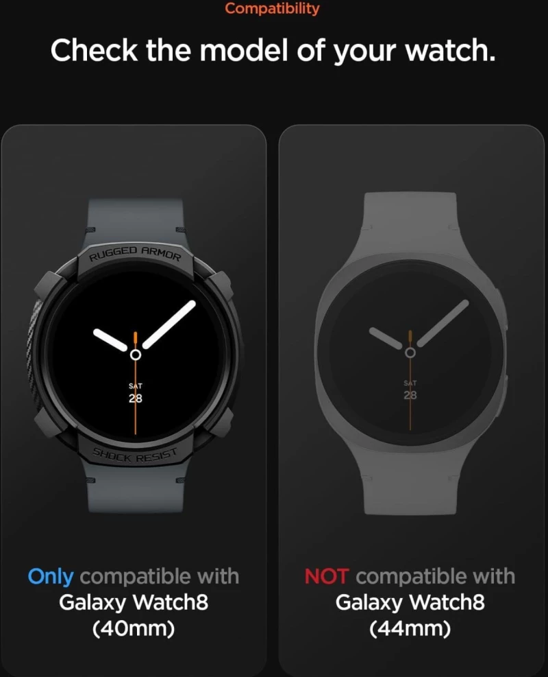 Θήκη Samsung Galaxy Watch 8 40mm Spigen Rugged Armor Ανθεκτική Σιλικόνης - Matte Black (ACS10004)