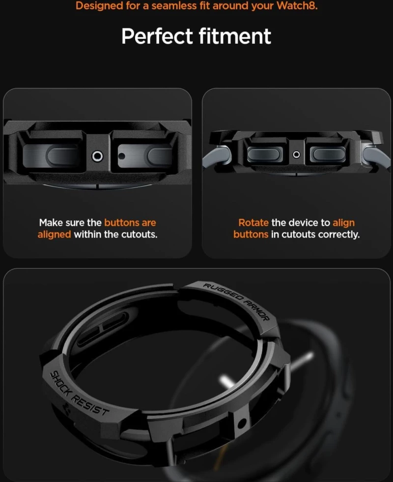 Θήκη Samsung Galaxy Watch 8 40mm Spigen Rugged Armor Ανθεκτική Σιλικόνης - Matte Black (ACS10004)