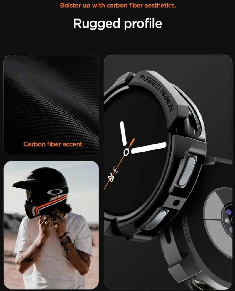 Θήκη Samsung Galaxy Watch 8 40mm Spigen Rugged Armor Ανθεκτική Σιλικόνης - Matte Black (ACS10004)