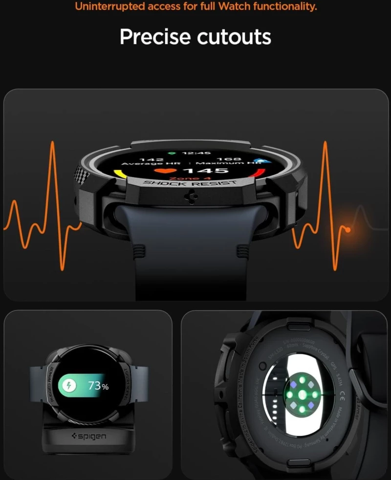 Θήκη Samsung Galaxy Watch 8 40mm Spigen Rugged Armor Ανθεκτική Σιλικόνης - Matte Black (ACS10004)