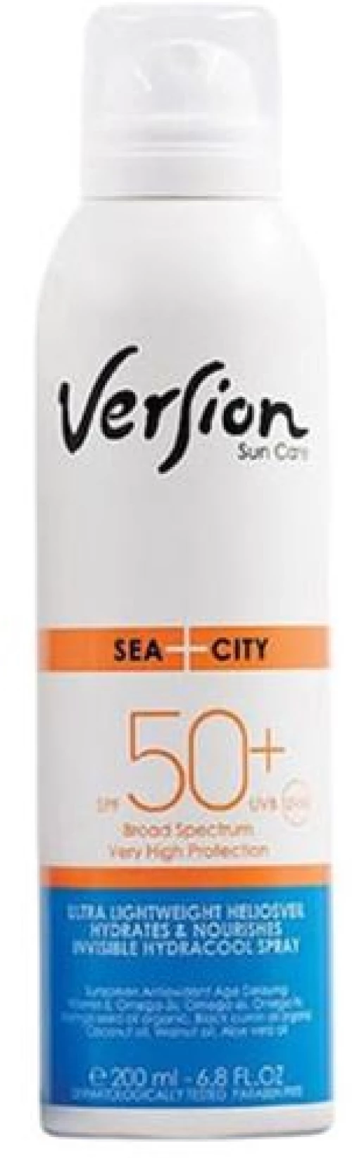 Version Sea+ City Invisible Hydracool SPF50+ Αντηλιακό Spray Σώματος Αντιοξειδωτικής Δράσης 200ml