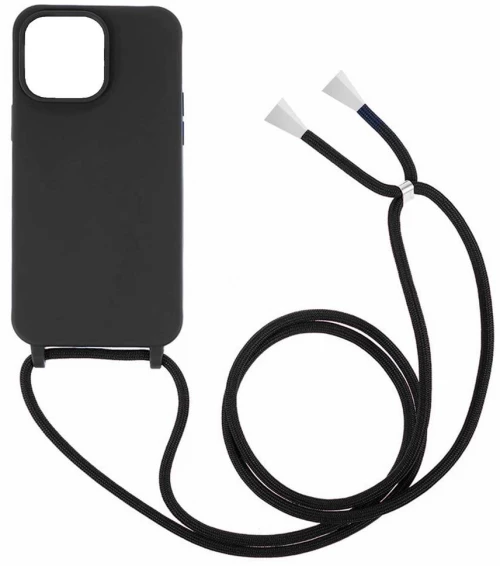 Θήκη Σιλικόνης GREEN ON με Κορδόνι Κολιέ για iPhone 14 Pro Max - Μαύρο
