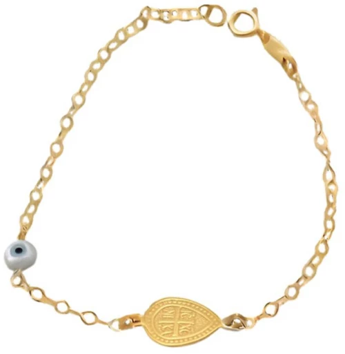 Βραχιόλι Κωνσταντινάτο Δάκρυ Με Ματάκι Σε Κίτρινο Χρυσό Κ9 Gatsa GB258