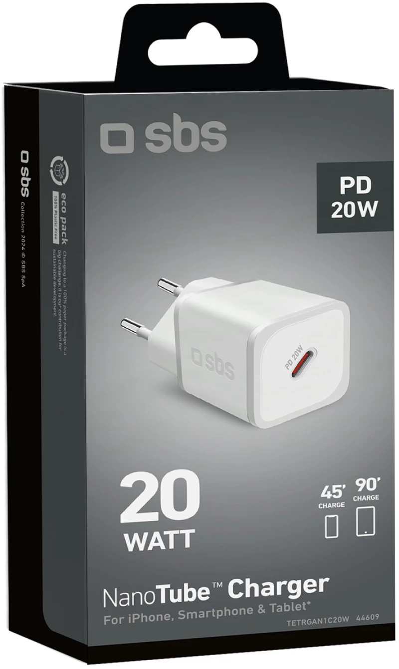 SBS TETRGAN1C20W 20W GaN Wall Charger with Power Delivery - White