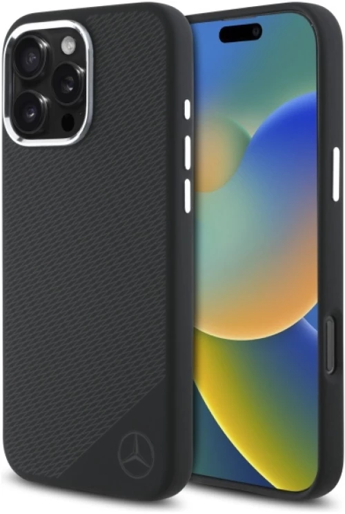 Mercedes MEHMP16L23SUGDK iPhone 16 Pro 6.3" black/black hardcase Silicone Tonal Logo Wood Pattern MagSafe
