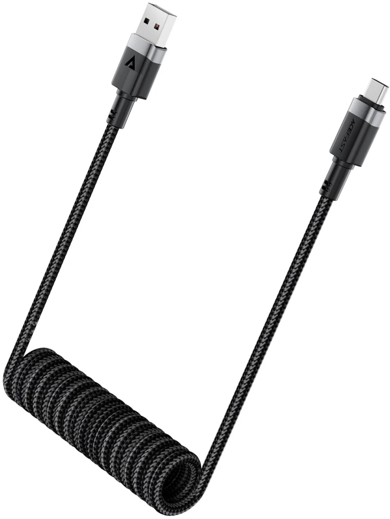 Acefast C14-04 USB-A - USB-C Cable Spring 480Mb/s 3A 1.2m - Black