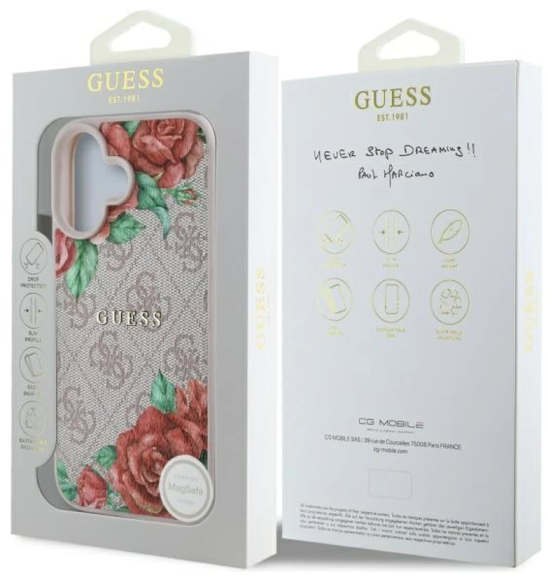 Guess GUHMP16SP4ROPEMCP iPhone 16 6.1" pink/pink hardcase 4G Flowers Print MagSafe
