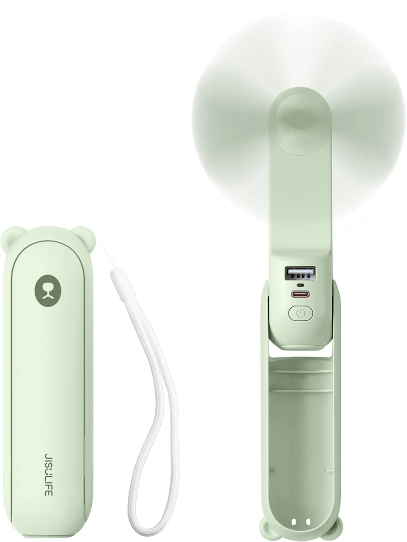Jisulife Handheld Fan Life8 Mini Portable USB Fan with Power Bank Function 2000mAh and Flashlight - Green