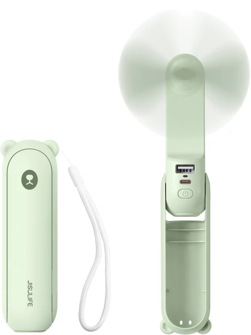 Jisulife Handheld Fan Life8 Mini Portable USB Fan with Power Bank Function 2000mAh and Flashlight - Green