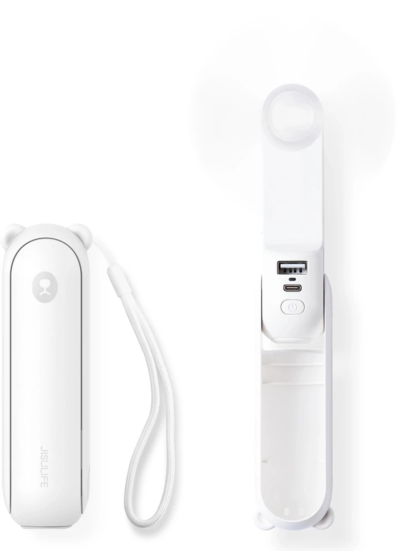 Jisulife Handheld Fan Life8 Plus Portable USB Fan with Power Bank Function 4500mAh and Flashlight - White