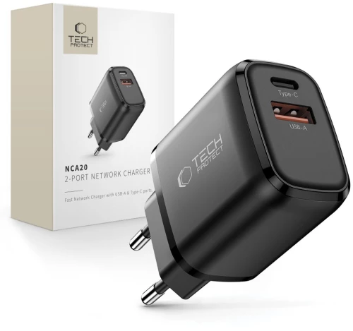 Tech-Protect NCA20 PD 20W / QC3.0 USB-A / USB-C wall charger - black