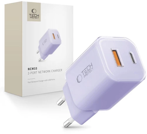 Tech-Protect NCM33 PD 33W QC3.0 USB-C / USB-C Wall Charger - Purple