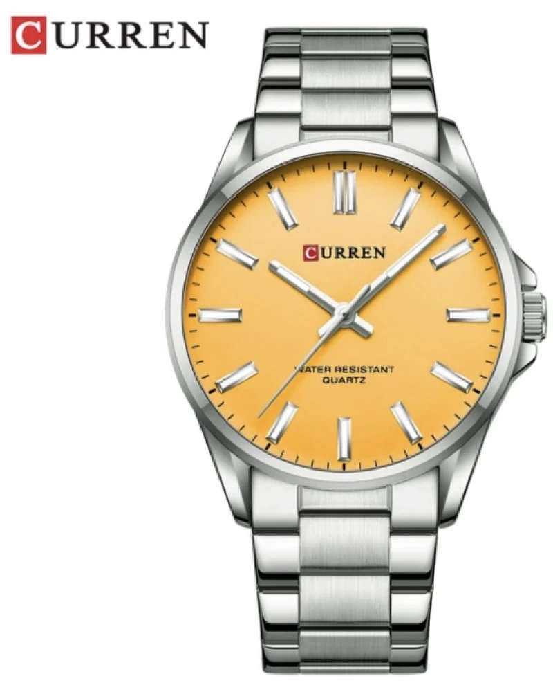 Curren 9090G Μπαταρίας με Μεταλλικό Μπρασελέ Silver Yellow