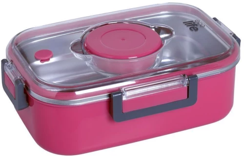 ECOLIFE ΦΑΓΗΤΟΔΟΧΕΙΟ ΟΡΘΟΓΩΝΙΟ DOUBLE WALL 850ML PINK- 33-BO-9050