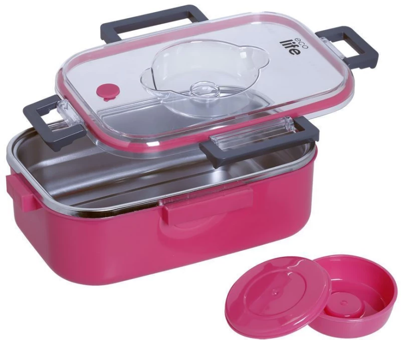 ECOLIFE ΦΑΓΗΤΟΔΟΧΕΙΟ ΟΡΘΟΓΩΝΙΟ DOUBLE WALL 850ML PINK- 33-BO-9050