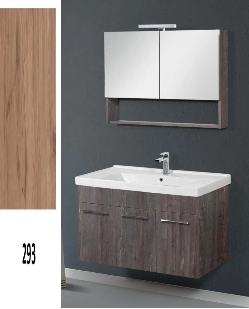 Έπιπλο Μπάνιου Cappuccino MDF Laminate Βάση, Καθρέπτης, Νιπτήρας 100cm 112