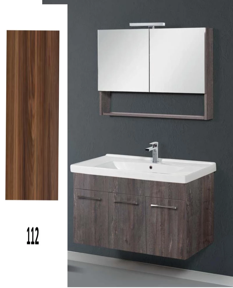 Έπιπλο Μπάνιου Cappuccino MDF Laminate Βάση, Καθρέπτης, Νιπτήρας 100cm 112