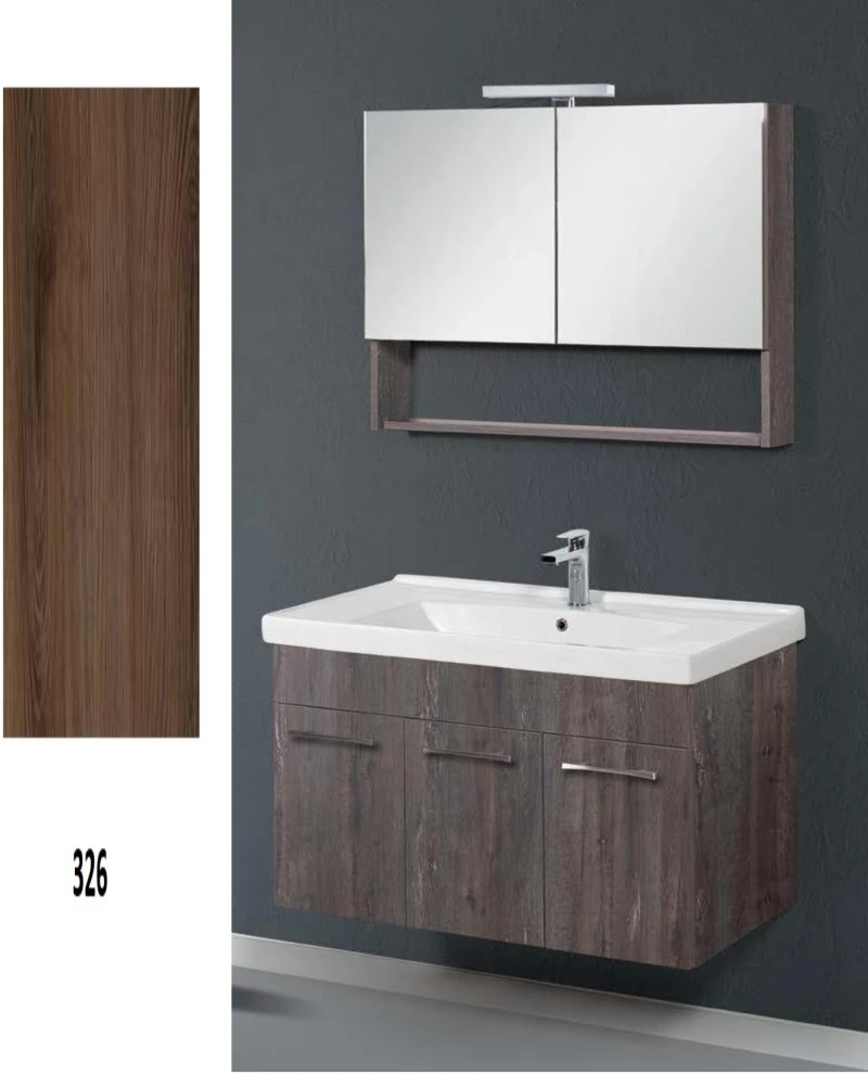 Έπιπλο Μπάνιου Cappuccino MDF Laminate Βάση, Καθρέπτης, Νιπτήρας 100cm 307
