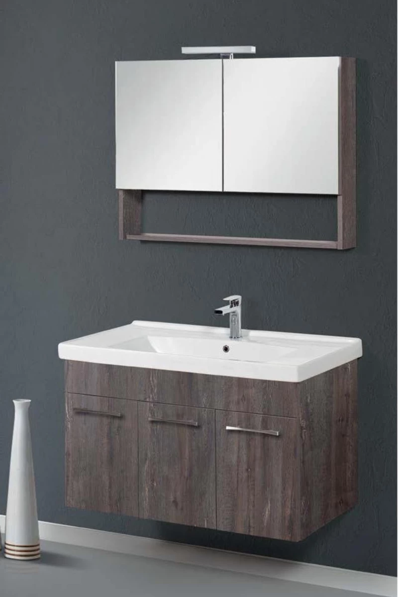 Έπιπλο Μπάνιου Cappuccino MDF Laminate Βάση, Καθρέπτης, Νιπτήρας 100cm 328