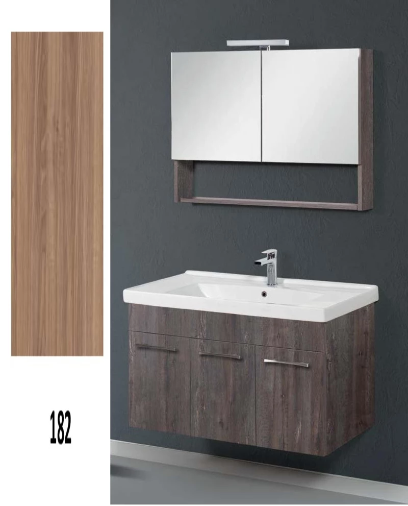 Έπιπλο Μπάνιου Cappuccino MDF Laminate Βάση, Καθρέπτης, Νιπτήρας 100cm 328