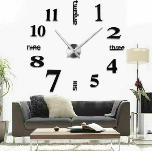 3D Creative Mirror DIY 3D Ρολόι Τοίχου Αυτοκόλλητο Καθρέφτης 120cm Μαύρο