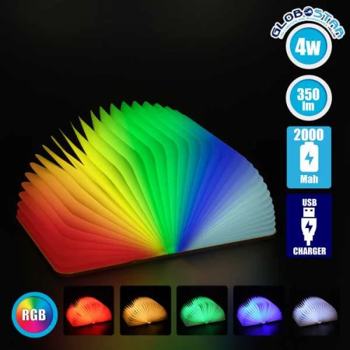 GLOBOSTAR® BOOKDECO 79636 Μοντέρνο Επιτραπέζιο Φωτιστικό Πορτατίφ LED 4W 250lm 180° DC 5V με USB 2.0 & Επαναφορτιζόμενη Μπαταρία Li-ion 3.2V 1000mAh IP20 Πολύχρωμο RGB - Μπεζ - Μ21.5 x Π16.5 x Υ2.2cm -