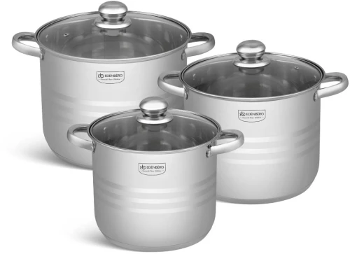Edenberg.Σετ κατσαρόλες 24 - 26 - 30 cm ψηλές από Ανοξείδωτο Ατσάλι, με πυρίμαχα καπάκια 6 τμχ EB-522