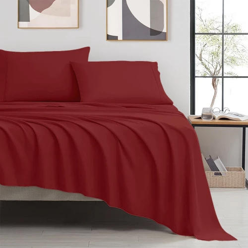 Σετ Σεντόνια Υπέρδιπλα 4 τμχ, Βαμβακοσατέν,  240x260 - 50x70,  600TC 100% cotton satin,  Maroon (MAROON)