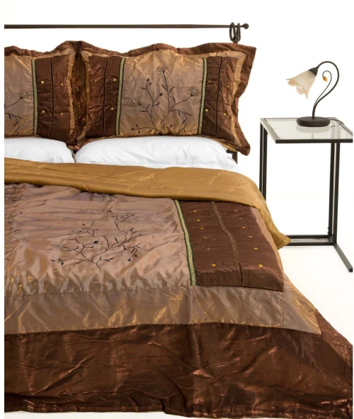 ΚΟΥΒΕΡΛΙ σετ (220cm x 240cm + 2 x 50cm x 70cm) 10507 καφέ της Silk Fashion