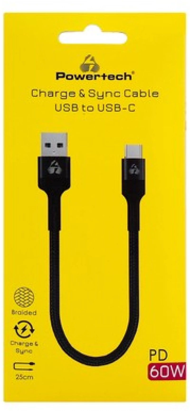 POWERTECH καλώδιο USB-C σε USB PTR-0166, 60W, 480Mbps, 25cm, μαύρο