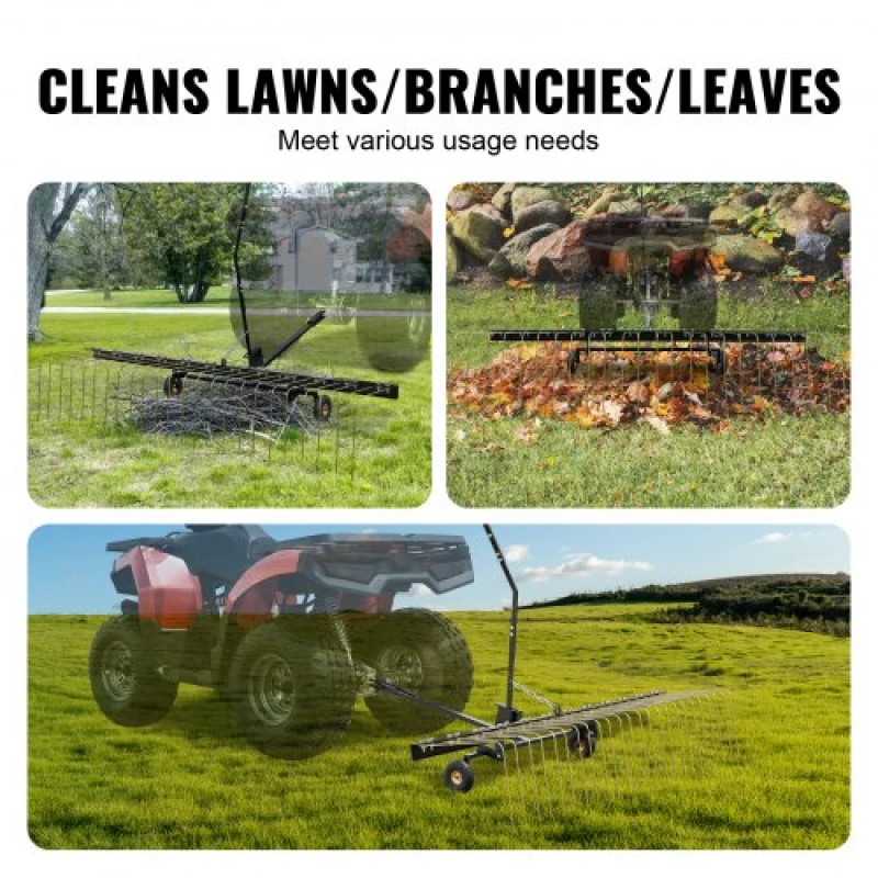 VEVOR Tow Behind Dethatcher 60" Lawn Dethatcher Rake for ATV or Mower 24 Tines