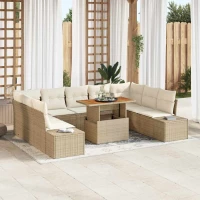 vidaXL Σέτ φαγητού για κήπο 10 pcs Μπεζ και Κρέμα 100 x 55 x 73 εκ