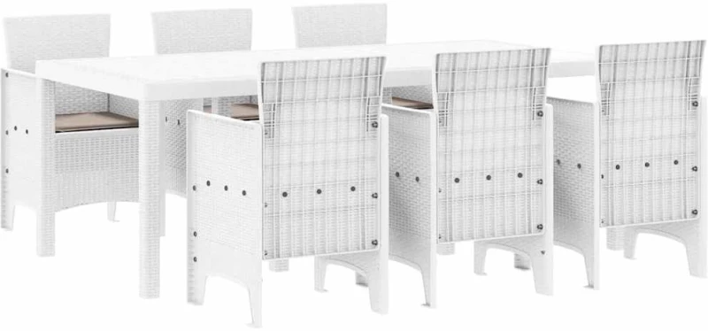 vidaXL Σέτ φαγητού για κήπο 7 pcs Λευκό Rattan Polt