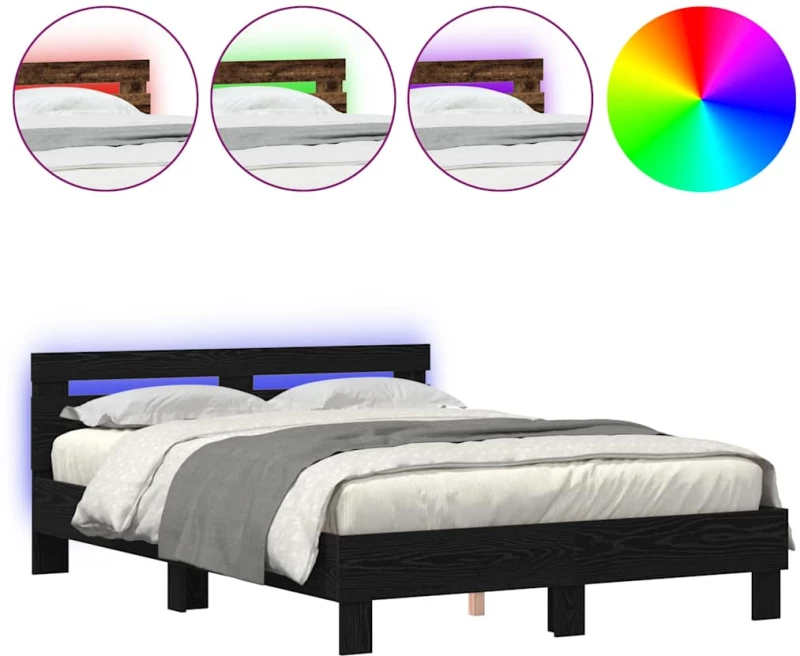 vidaXL Σκελετός Κρεβατιού Μαύρη δρυς 140 x 200 cm Επεξεργασμένο ξύλο