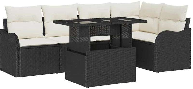 vidaXL Σετ Καναπέ Κήπου με μαξιλάρι 6 pcs Μαύρο Πολυ ράταν