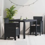vidaXL Σέτ φαγητού για κήπο 3 pcs Ανθρακί Rattan Polt