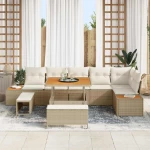 vidaXL Σετ Καναπέ Κήπου με μαξιλάρι 9 pcs Μπεζ Πολυ ράταν