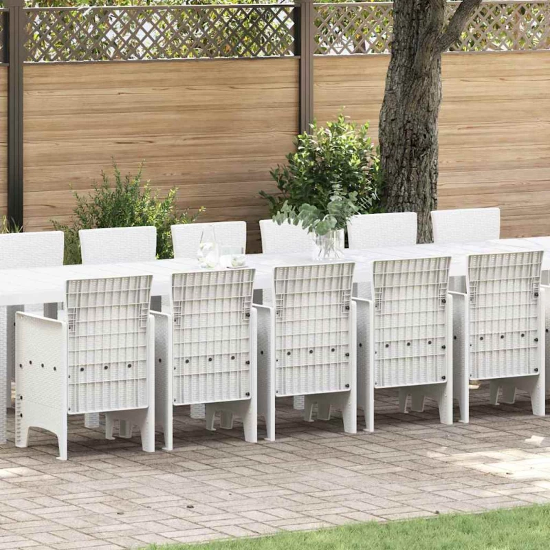 vidaXL Σέτ φαγητού για κήπο 17 pcs Λευκό Rattan Polt